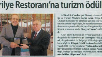 Trilye Restoran'a Turizm Ödülü - 27 Ocak 2012 Cumhuriyet Ankara