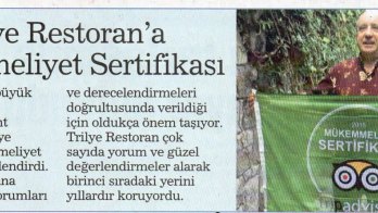 Trilye Restoran'a Mükemmeliyet Sertifikası - 31 Ağustos 2016 Habertürk Ankara