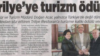 Trilye'ye Turizm Ödülü - 14 Kasım 2014 Milliyet Ankara