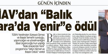 TÜSİAV'dan Balık Ankara’da Yenir’e Ödül - 20 Nisan 2012 Sabah Ankara